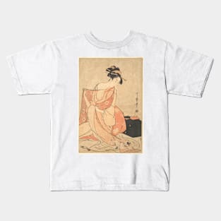 A Woman and a Cat by Kitagawa Utamaro Kids T-Shirt